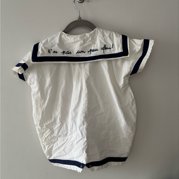 Vintage Baby 12M White Sailor Style Shirt with Navy Accents - Picture 3 of 4